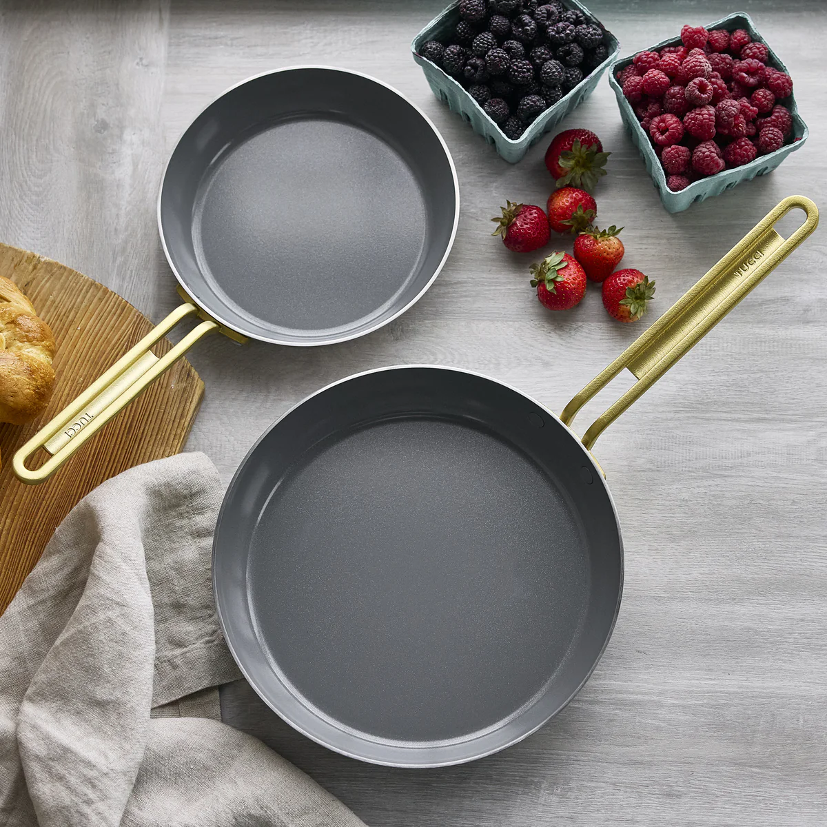Stanley Tucci™ Stainless Steel Ceramic Nonstick 8" & 10" Frypan Set | Champagne Handles - Image 5