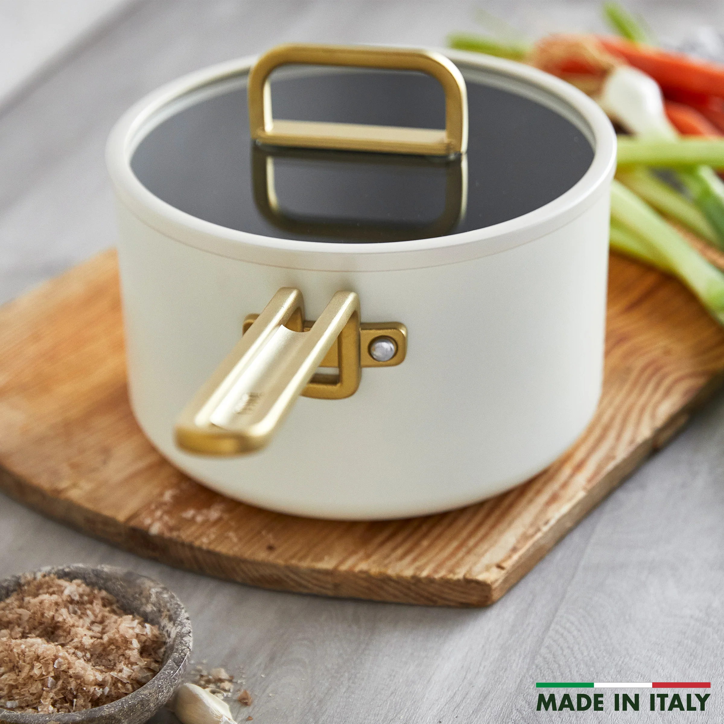 Stanley Tucci™ Ceramic Nonstick 4-Quart Saucepan with Lid | Carrara White - Image 2