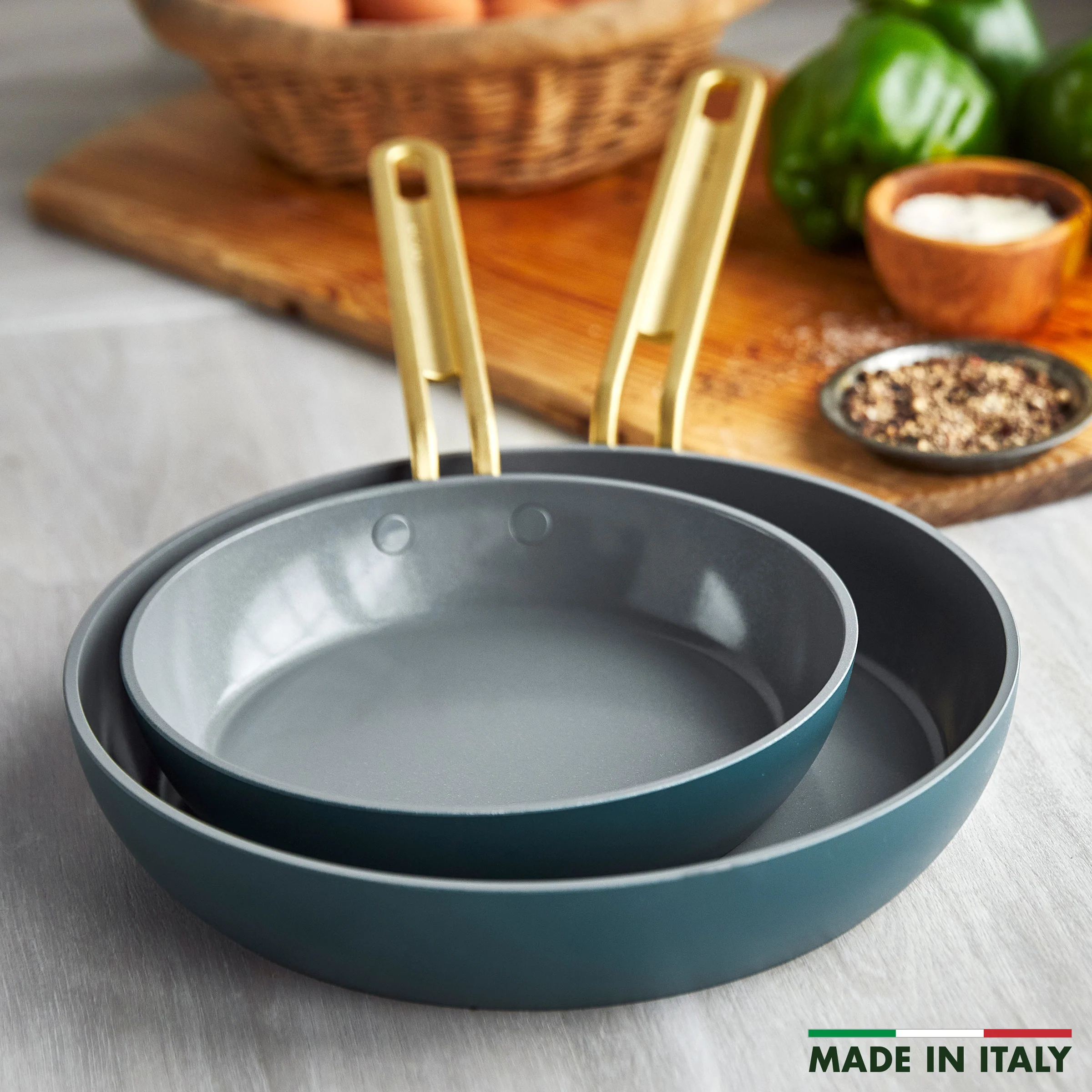 Stanley Tucci™ Ceramic Nonstick 8" and 10" Frypan Set | Venetian Teal - Image 3