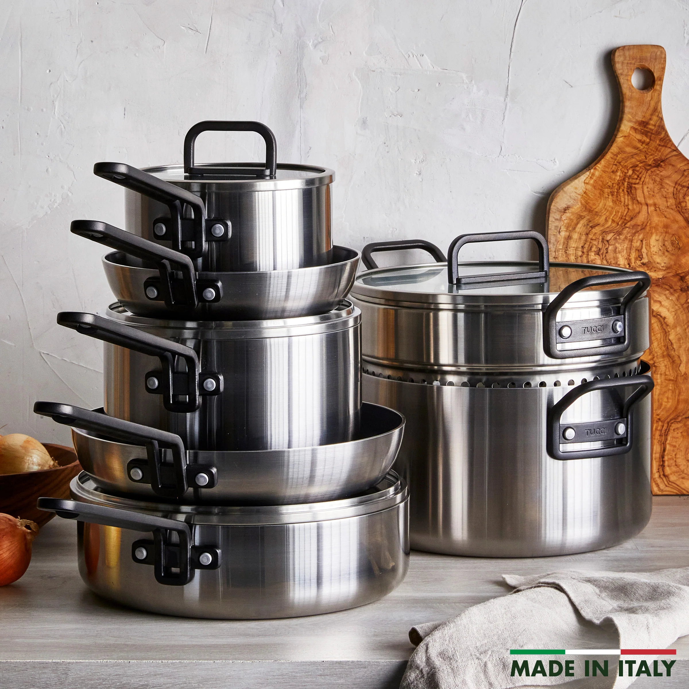 Stanley Tucci™ Stainless Steel Ceramic Nonstick 11-Piece Cookware Set | Black Handles - Image 3