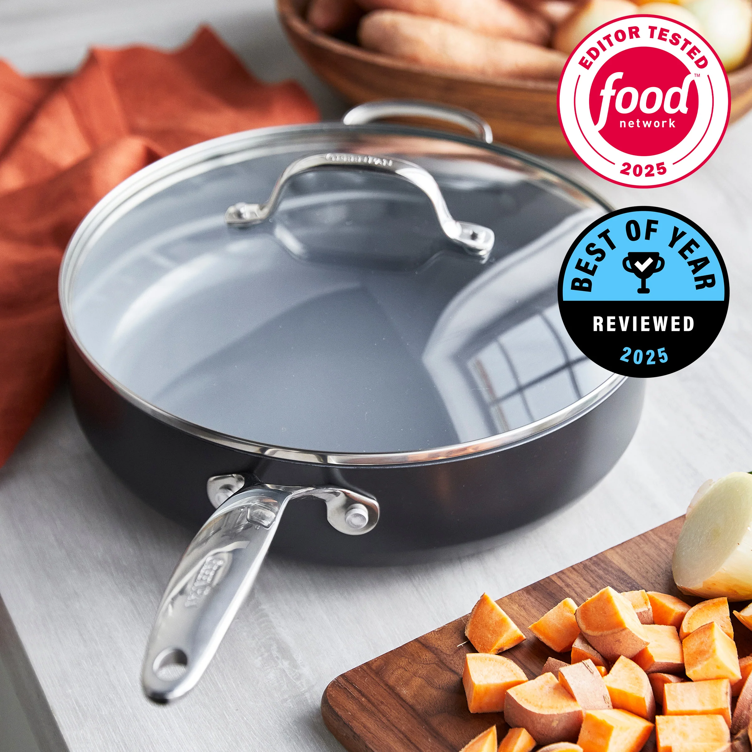 Valencia Pro Ceramic Nonstick 4.5-Quart Sauté Pan with Lid - Image 2