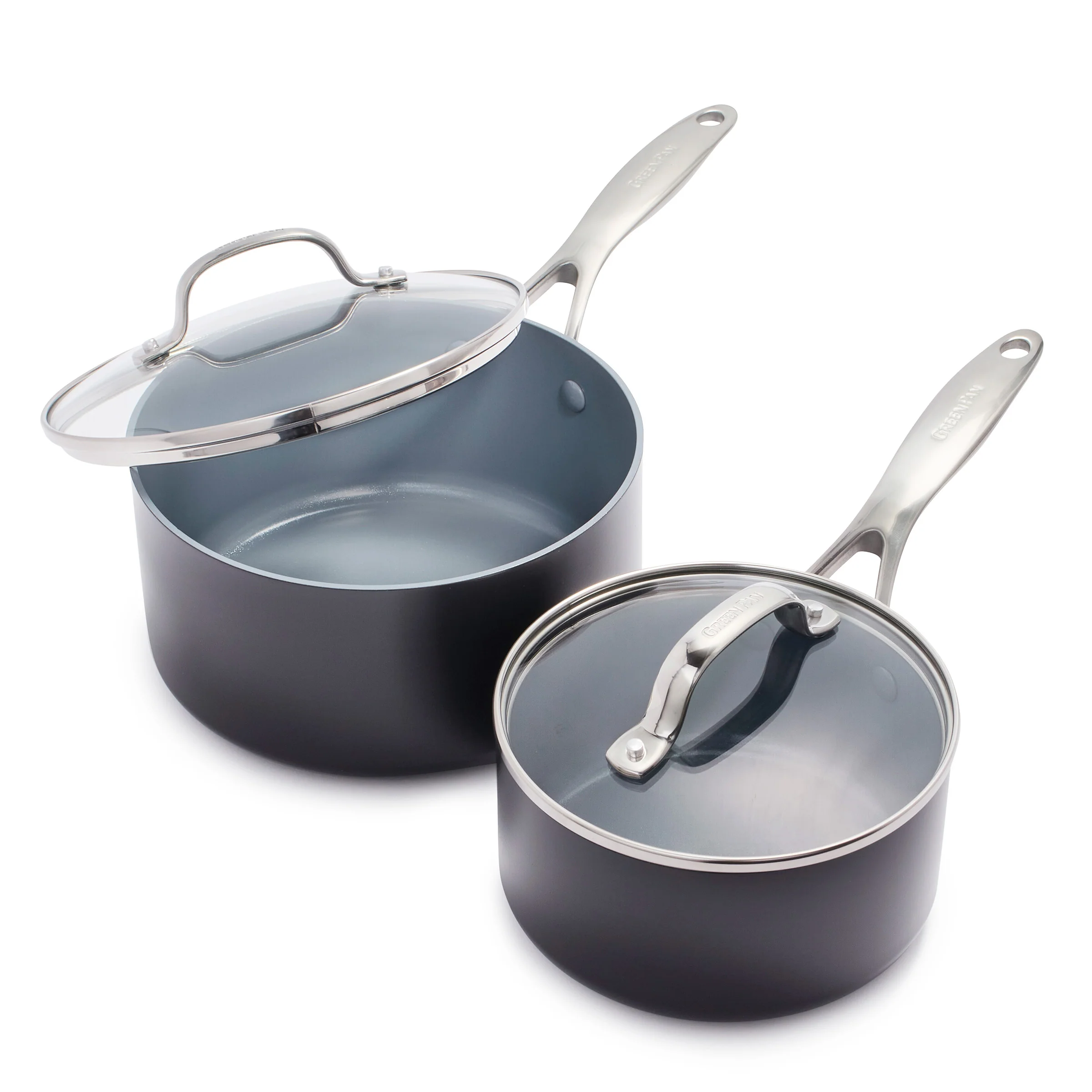 Valencia Pro Ceramic Nonstick 1.5-Quart and 3-Quart Saucepan Set with Lids | Gray - Image 9