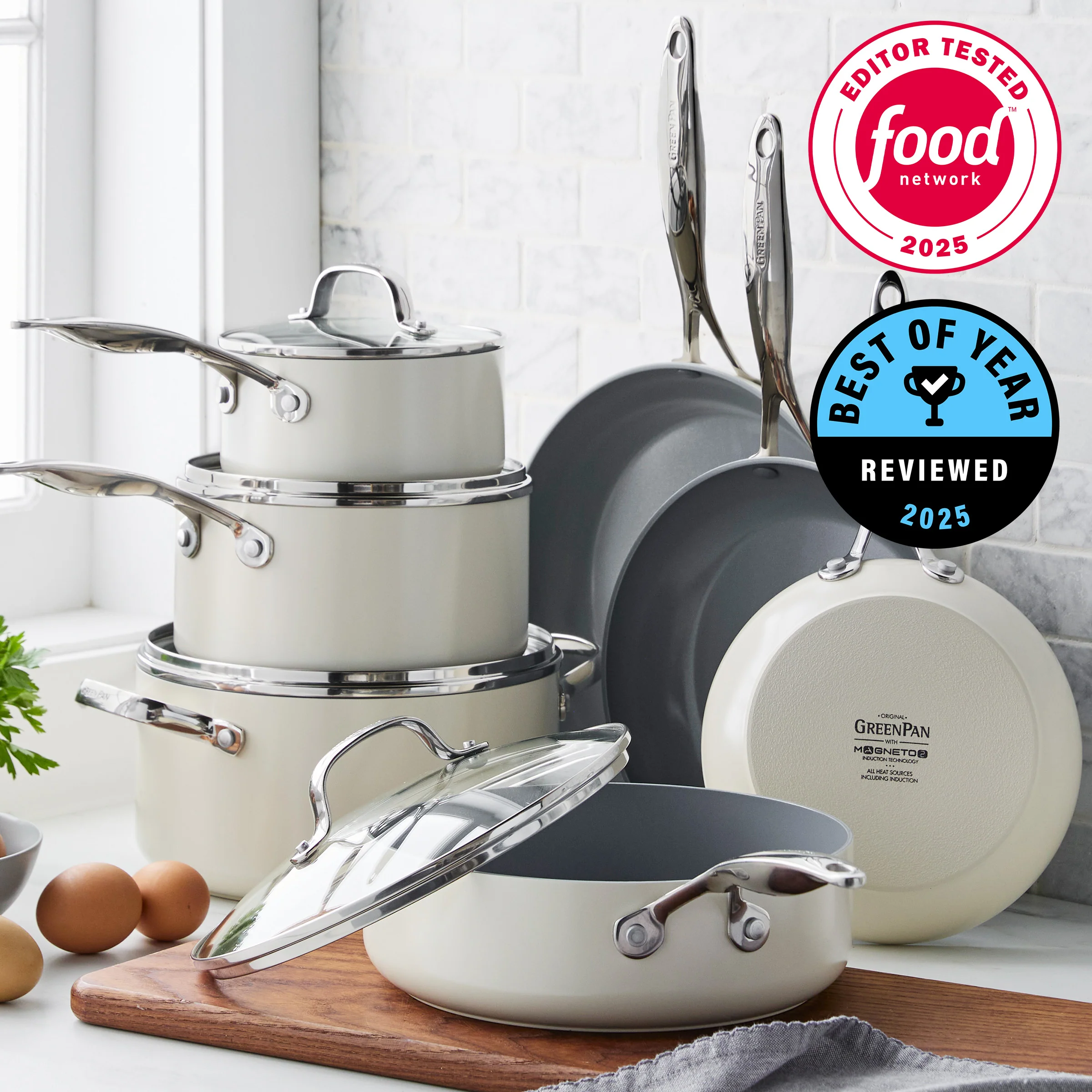Valencia Pro Ceramic Nonstick 11-Piece Cookware Set | Cream - Image 2