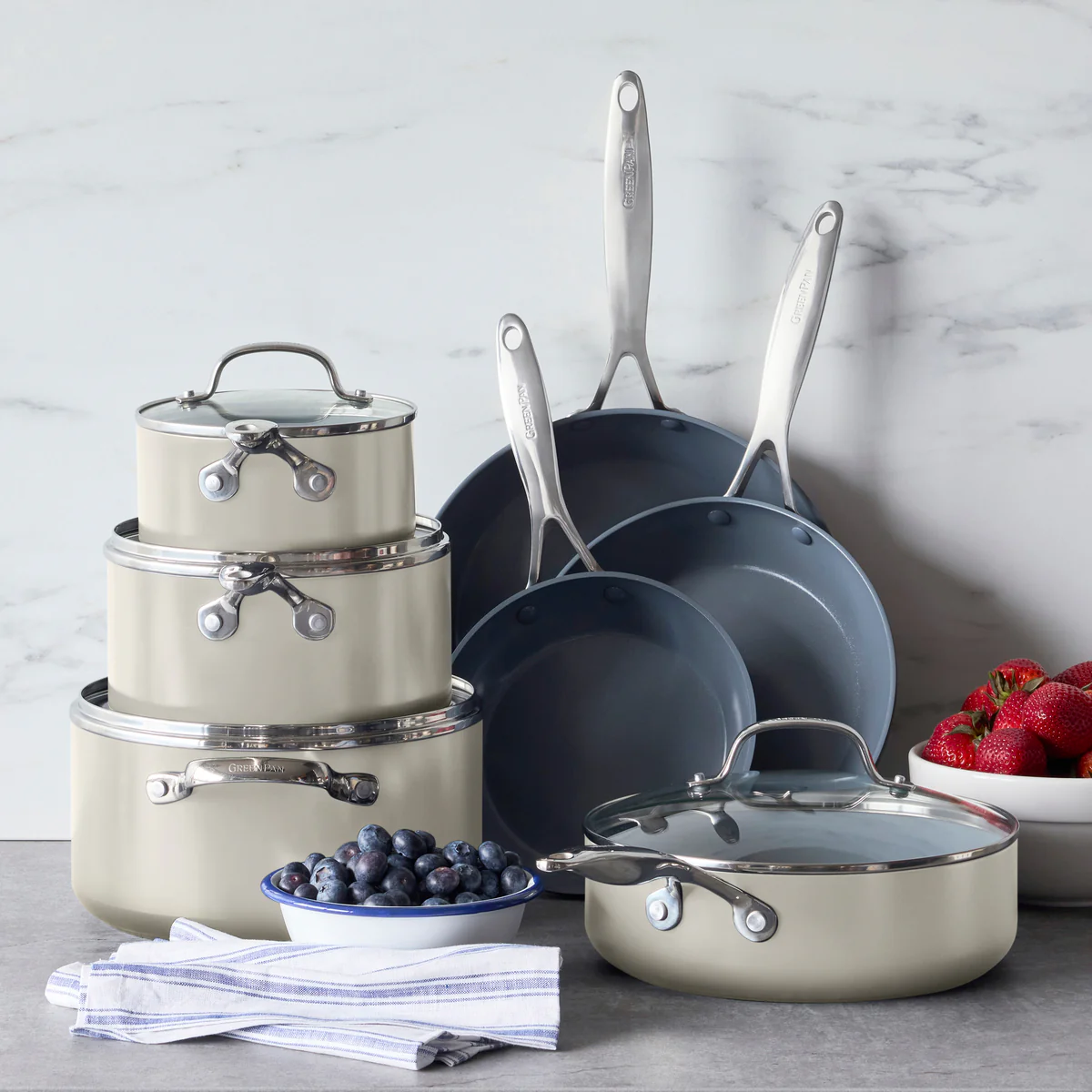 Valencia Pro Ceramic Nonstick 11-Piece Cookware Set | Cream - Image 3