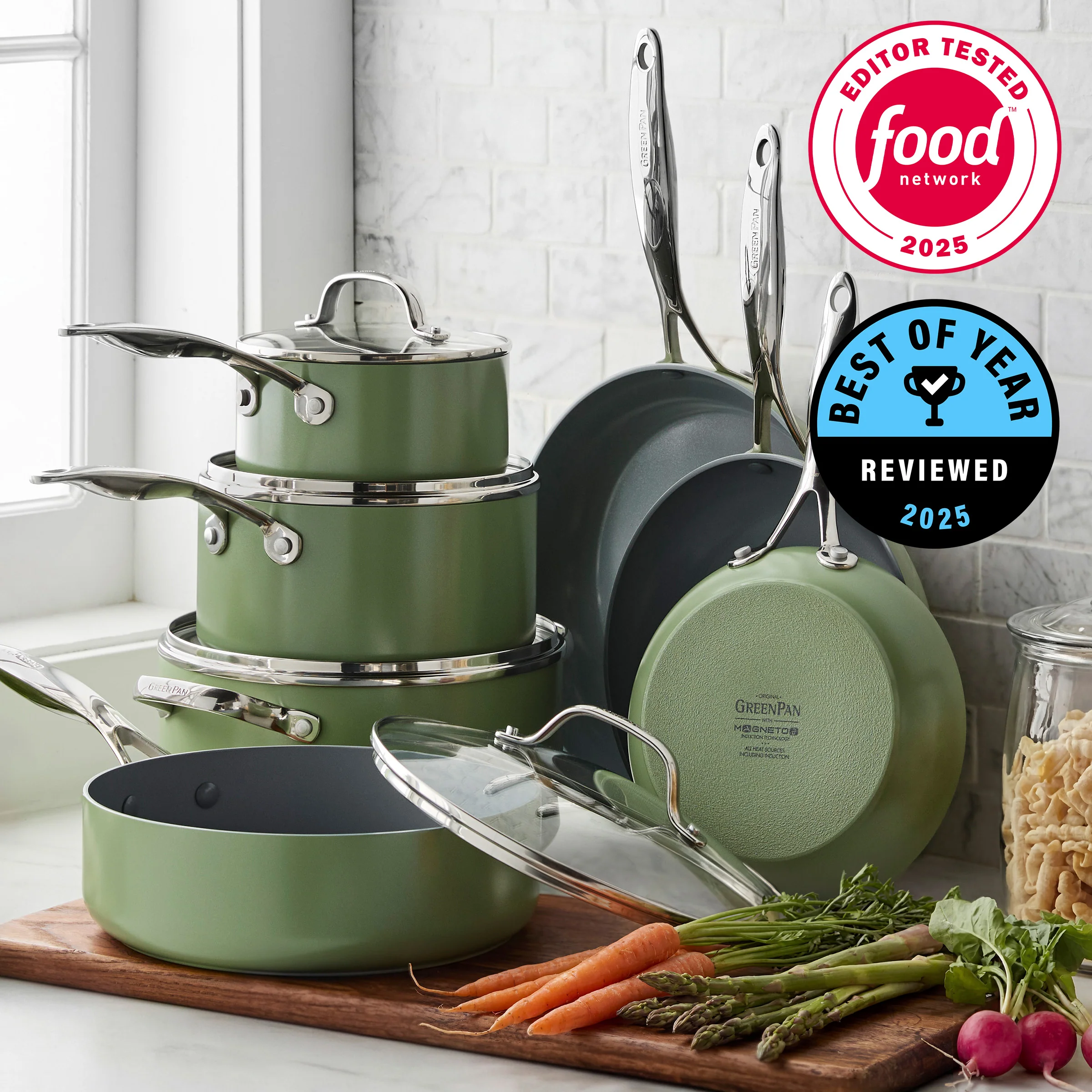 Valencia Pro Ceramic Nonstick 11-Piece Cookware Set | Sage - Image 2