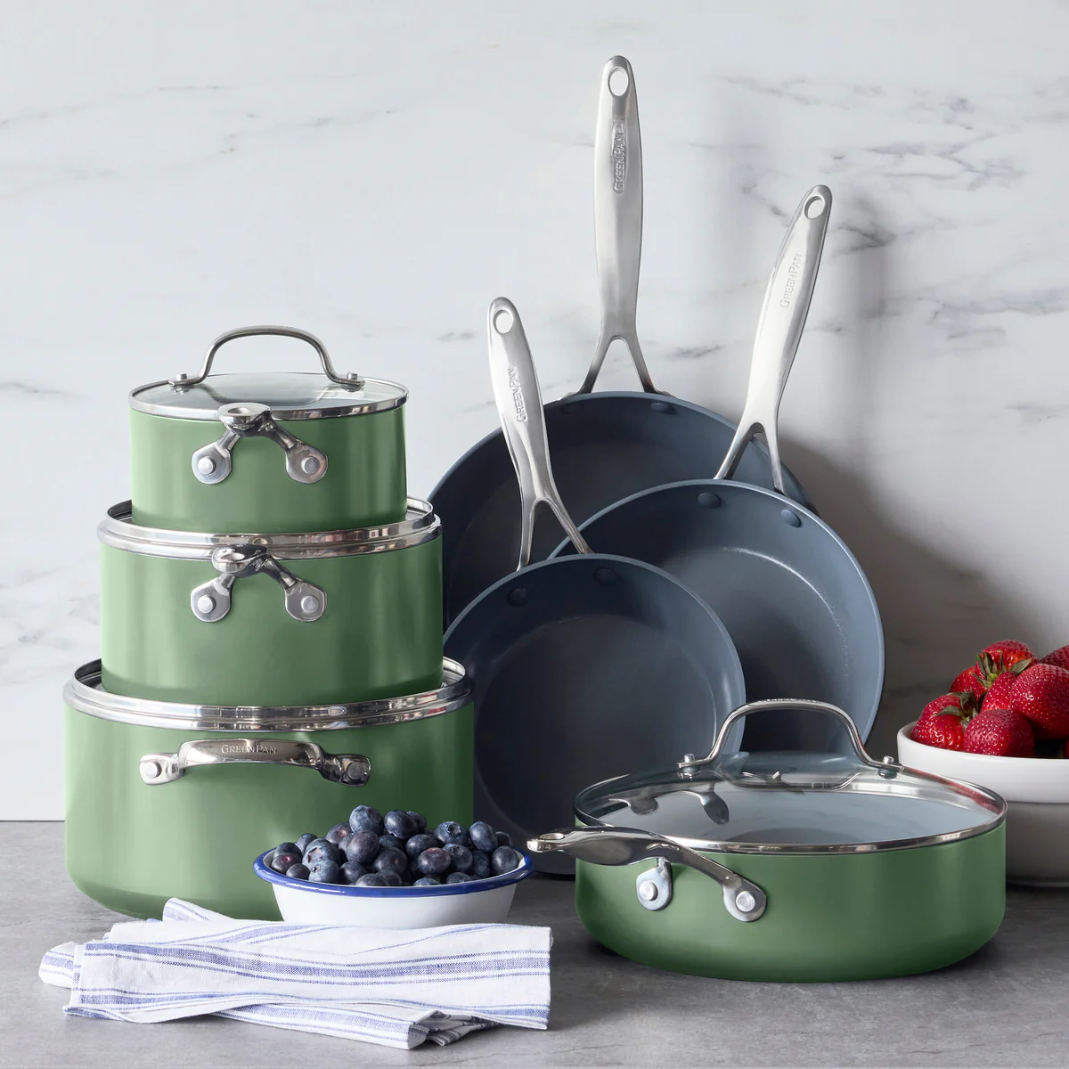 Valencia Pro Ceramic Nonstick 11-Piece Cookware Set | Sage - Image 3