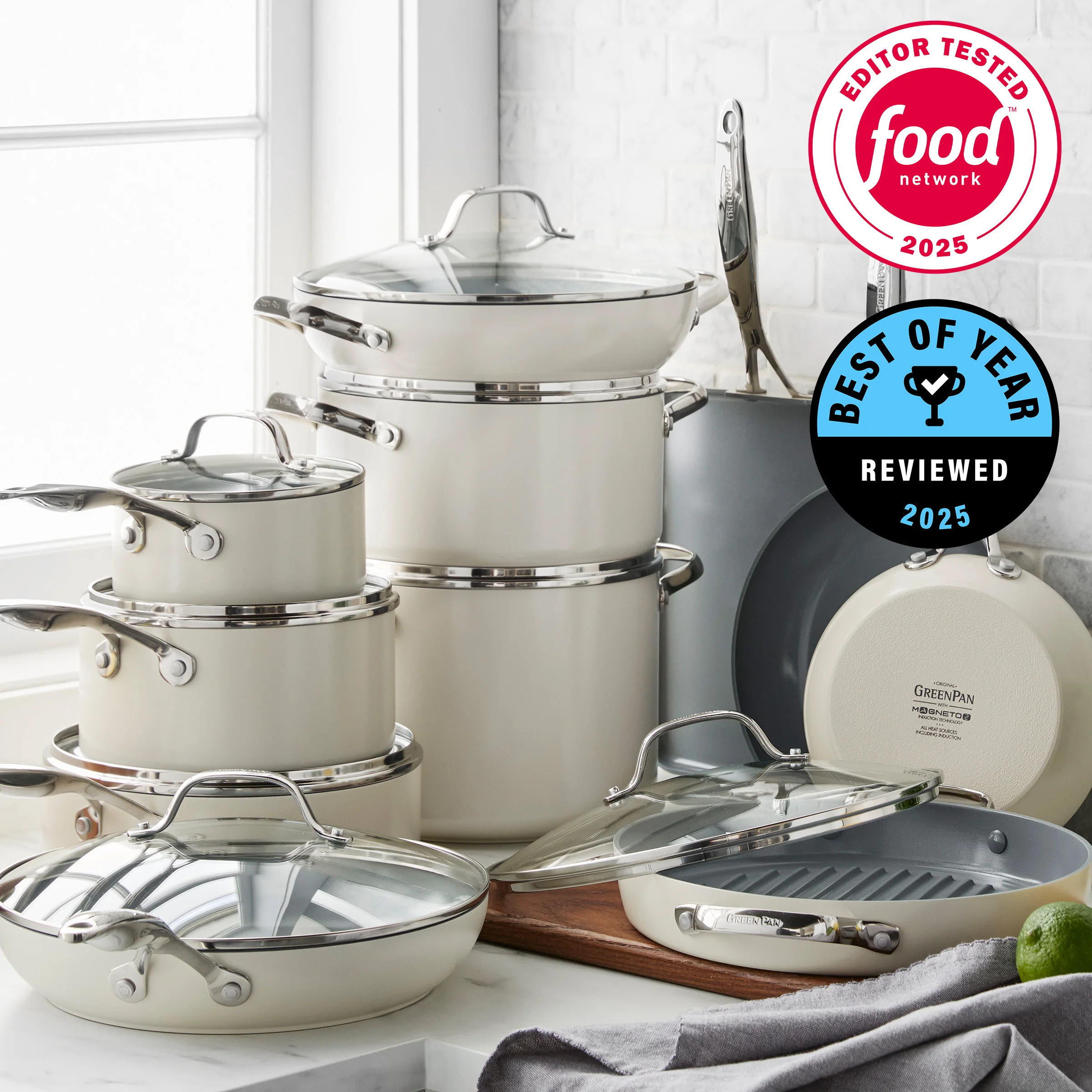 Valencia Pro Ceramic Nonstick 19-Piece Cookware Set | Cream - Image 2
