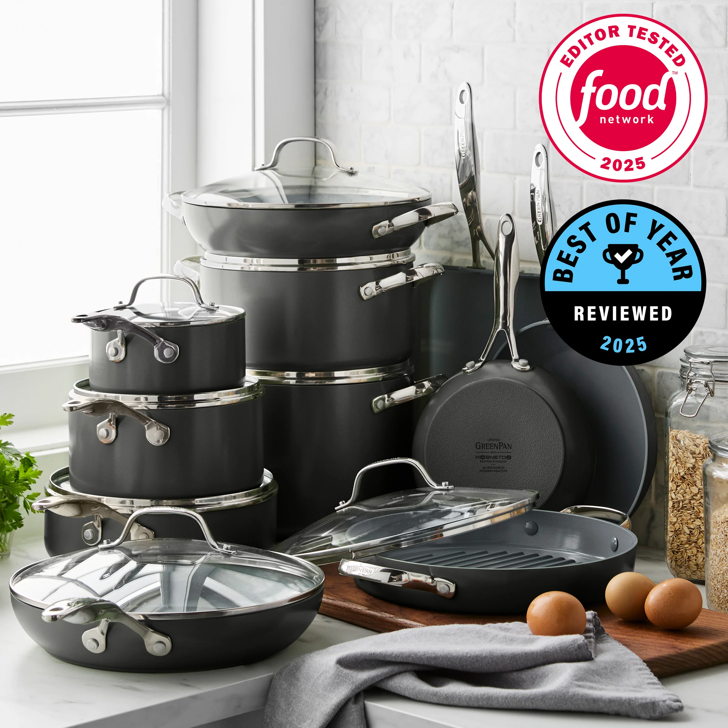 Valencia Pro Ceramic Nonstick 19-Piece Cookware Set | Gray - Image 2