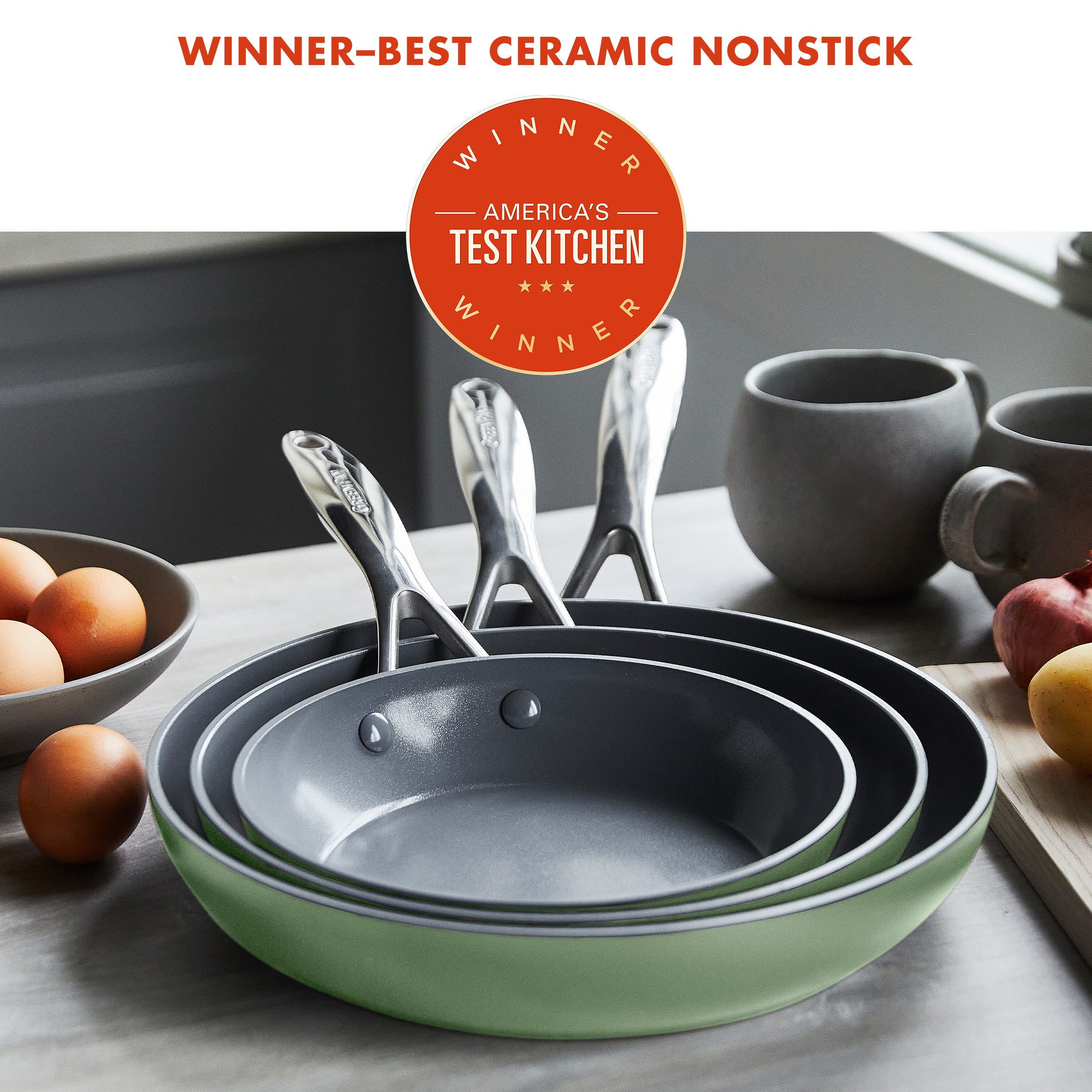 Valencia Pro Ceramic Nonstick 8", 9.5", and 11" Frypan Set | Sage - Image 2