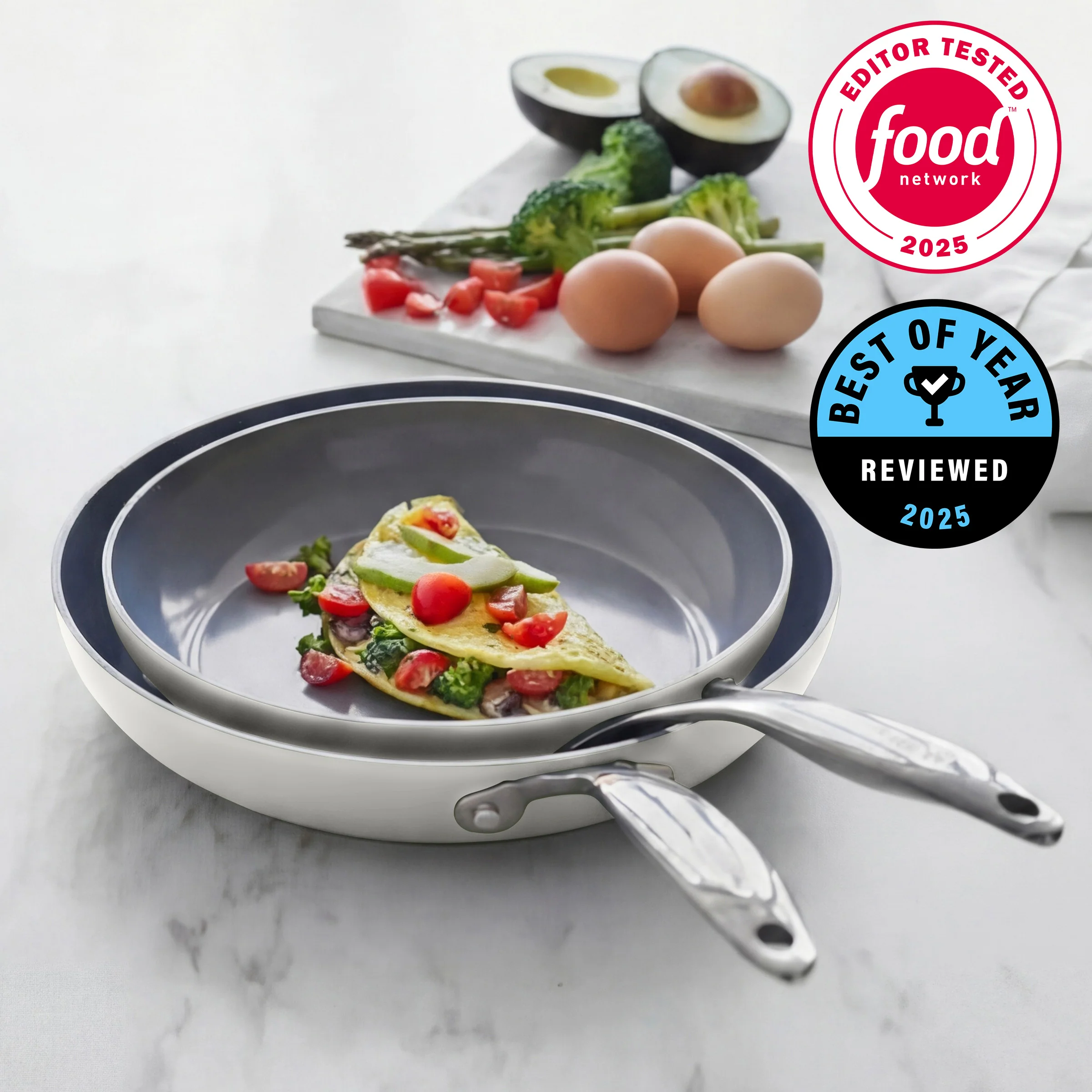 Valencia Pro Ceramic Nonstick 9.5" and 11" Frypan Set | Cream - Image 3