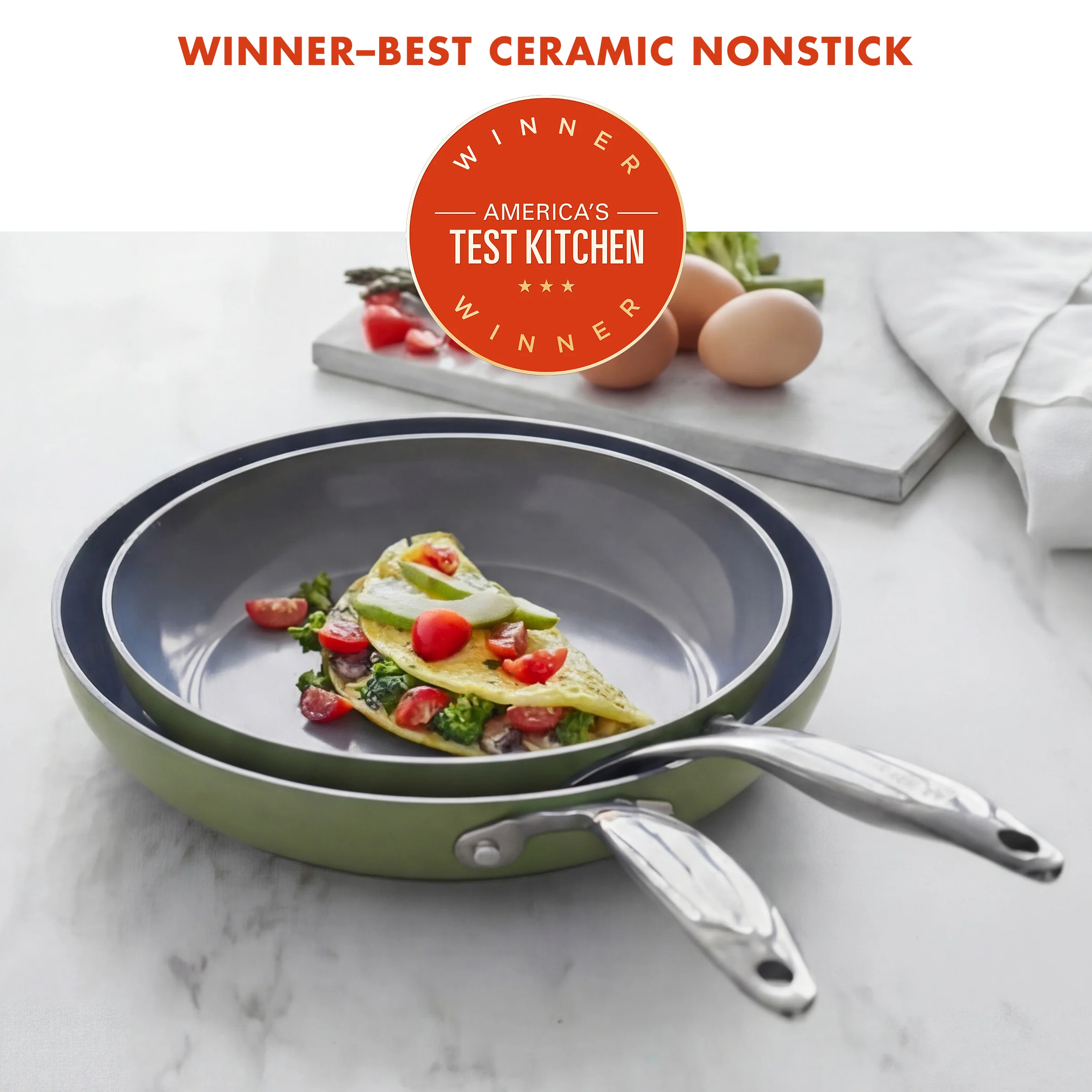 Valencia Pro Ceramic Nonstick 9.5" and 11" Frypan Set | Sage - Image 2