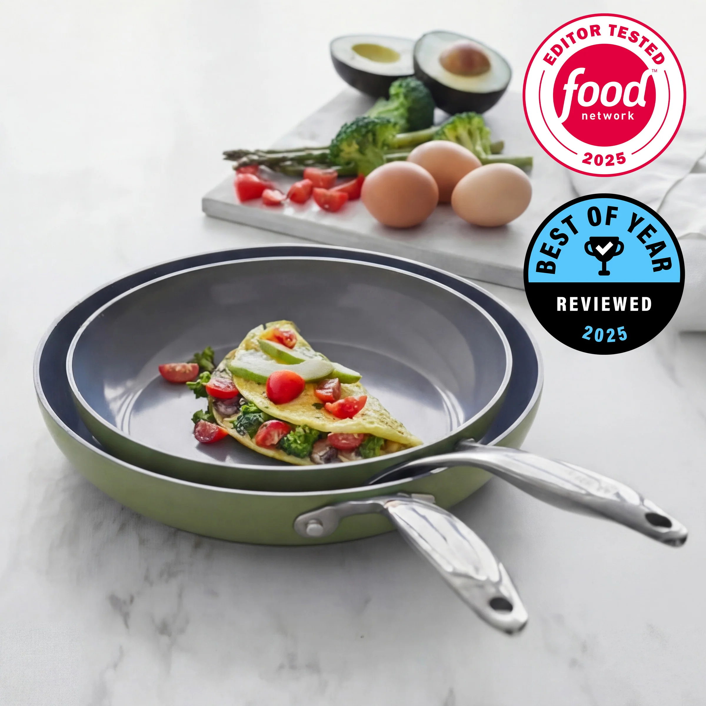 Valencia Pro Ceramic Nonstick 9.5" and 11" Frypan Set | Sage - Image 3