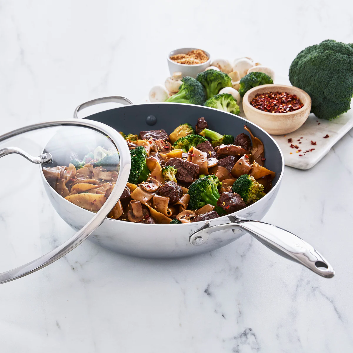 Valencia Pro Stainless Steel 12" Wok with Lid - Image 8