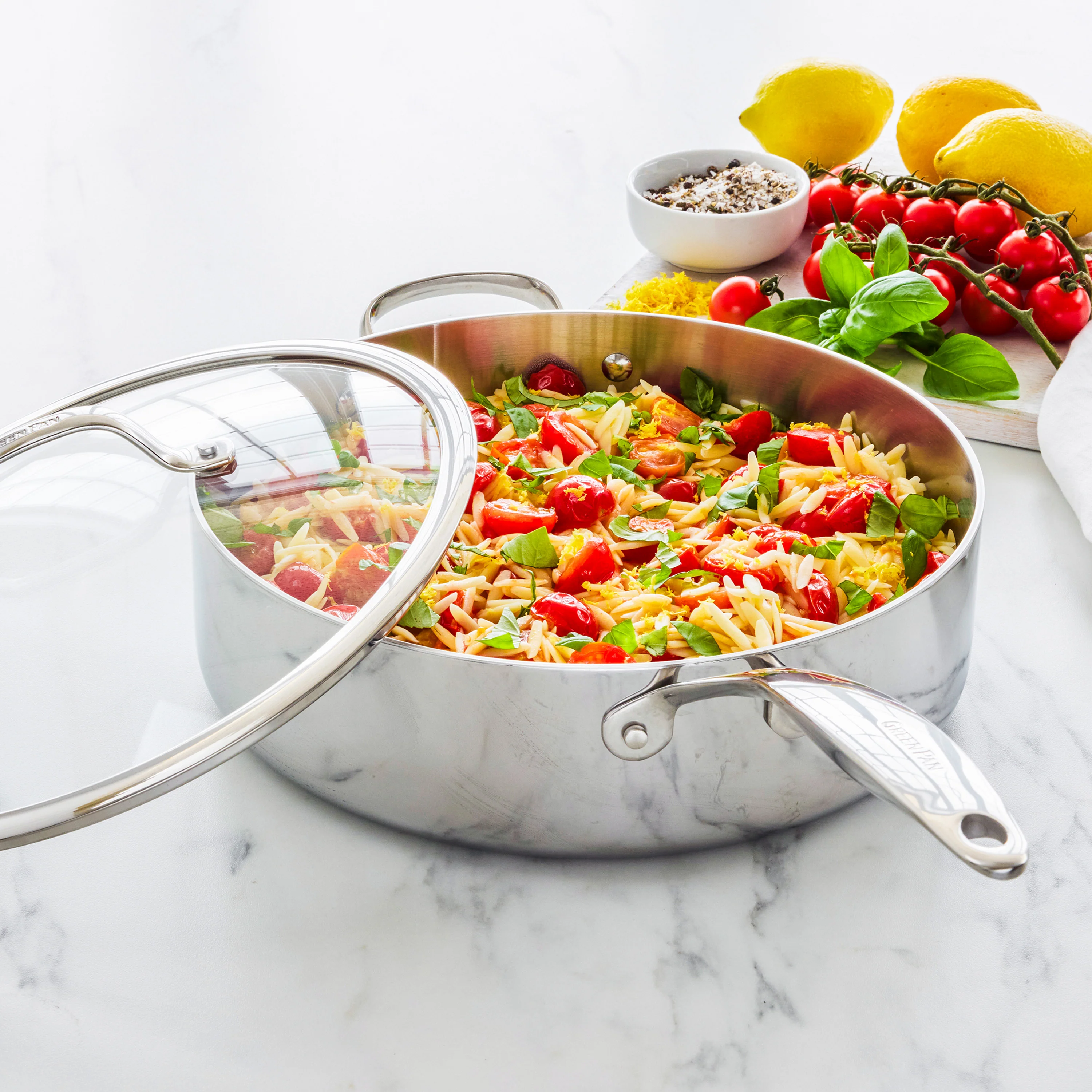 Valencia Pro Stainless Steel Uncoated 5-Quart Sauté Pan with Lid - Image 4